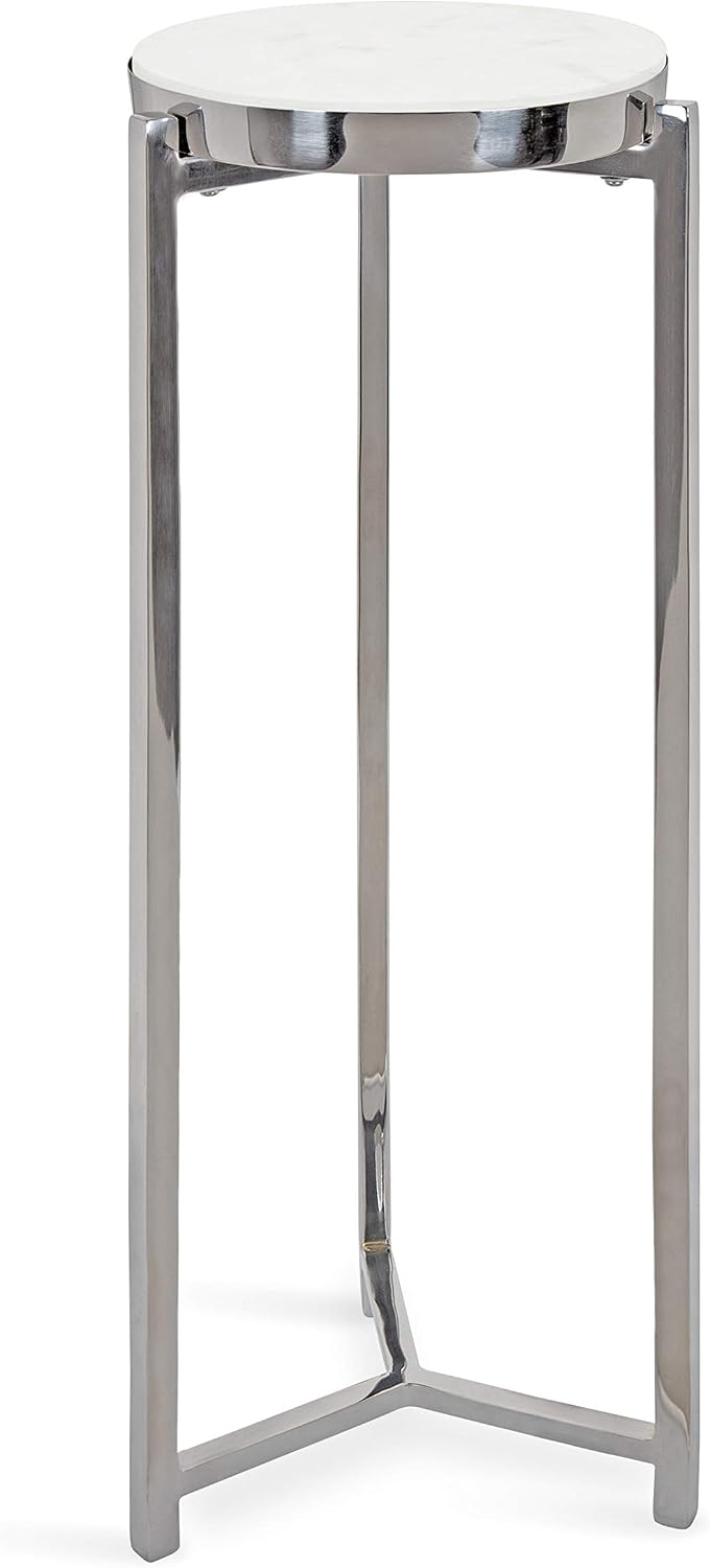 Kate and Laurel Aguilar Glam Round Drink Table, 8 x 8 x 23, Silver and White,...