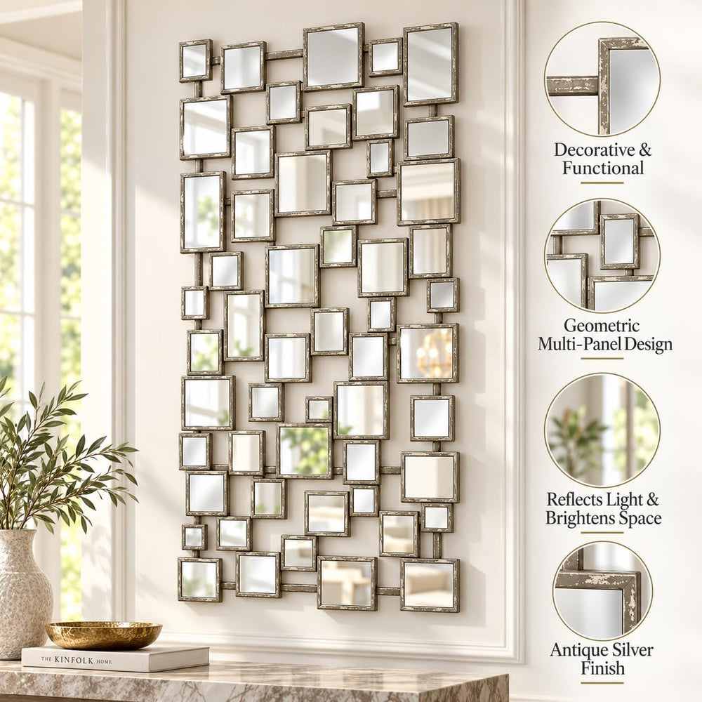 Large Modern Accent Wall Mirror for Living Room Silver 23.6"x47" Me...