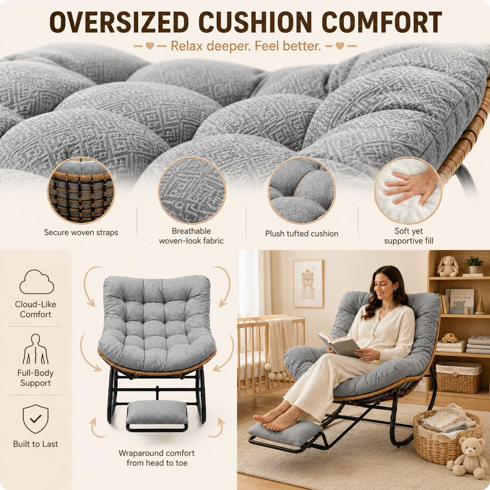 Oversized Rocking Chair with Zero-Gravity Foot Rest & Ottoman, Comfy Loun...
