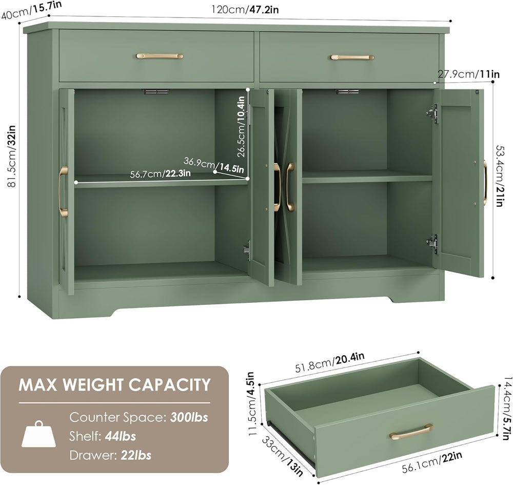 HOSTACK Buffet Cabinet with Storage, 47.2" Kitchen Sideboard Buffet with...