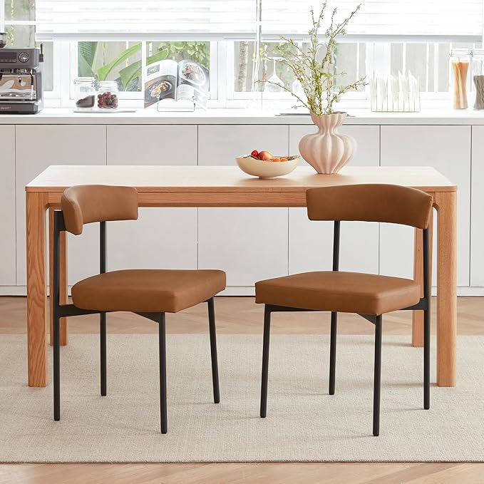 Brown Faux Leather Dining Chairs Set of 2, Armless Upholstered Kitchen Chair,...