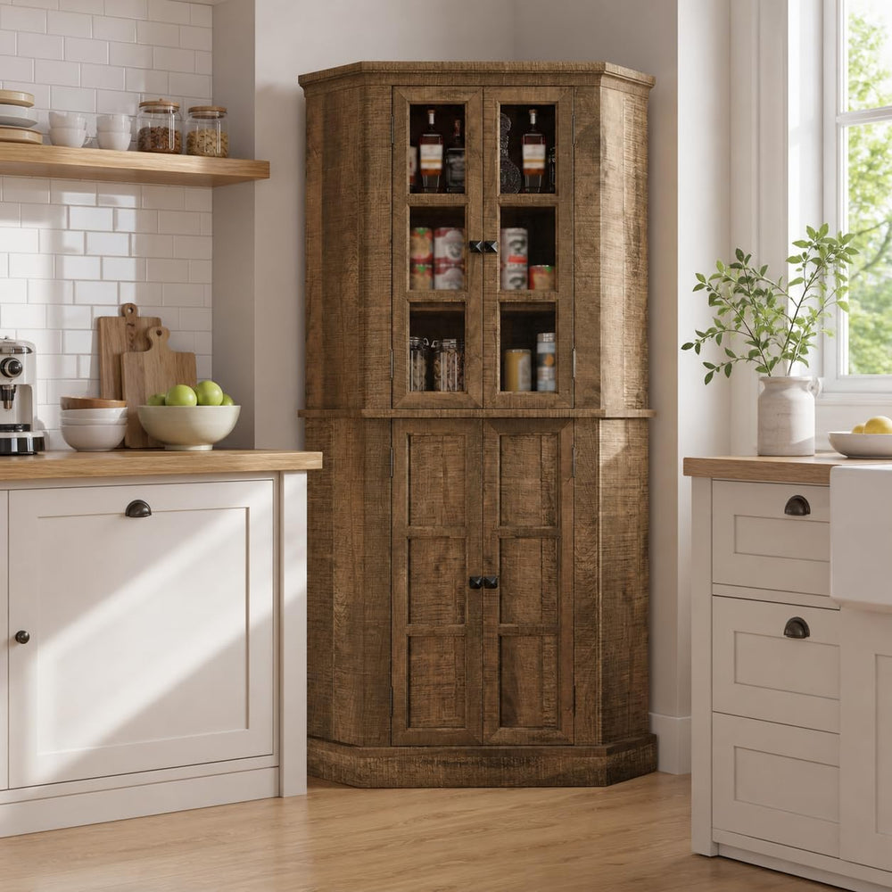 Betterhood Corner Cabinet, 67" Tall Kitchen Pantry Storage Cabinet with ...