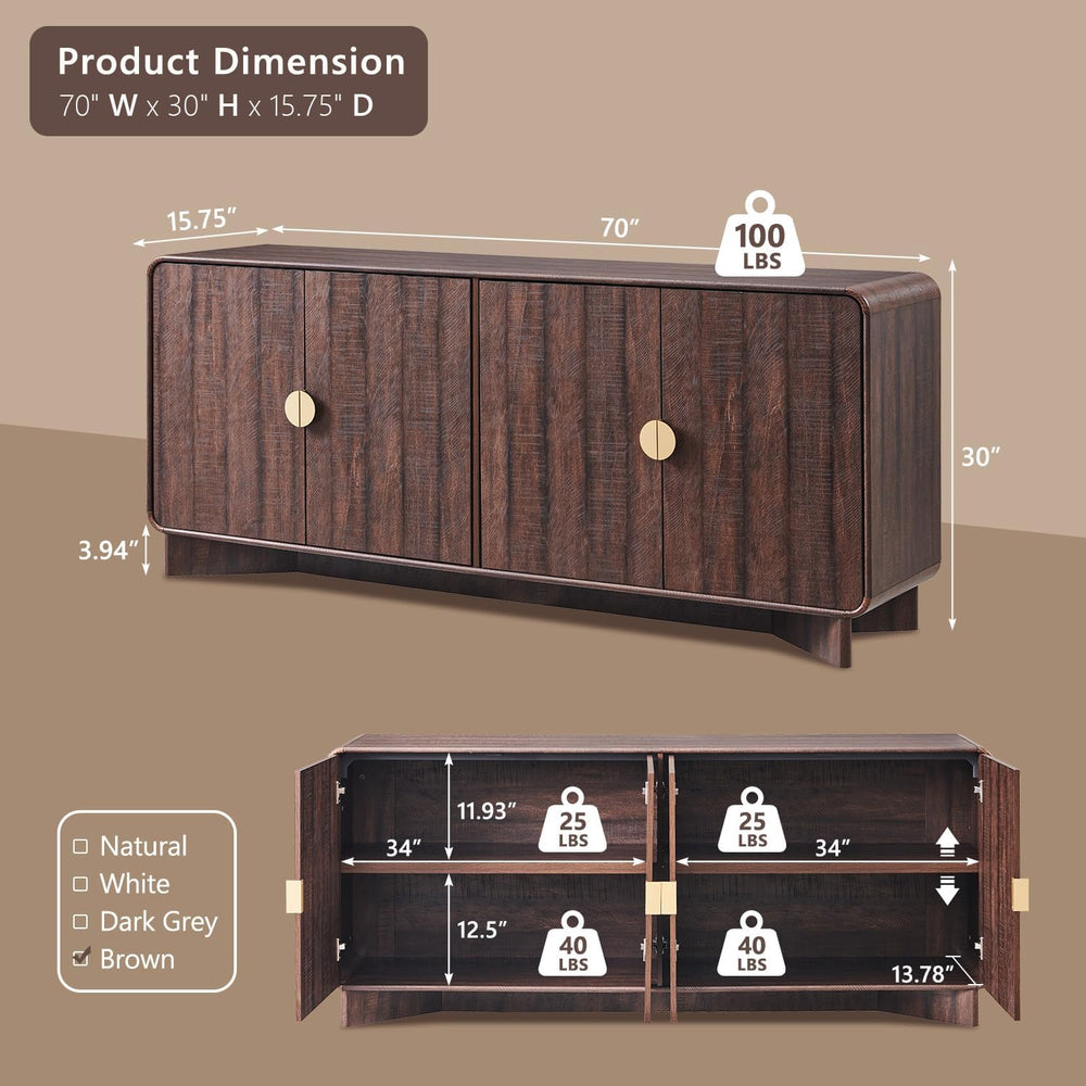 IFGET Modern Buffet Cabinet with Storage, 70" Large Sideboard Buffet Sto...