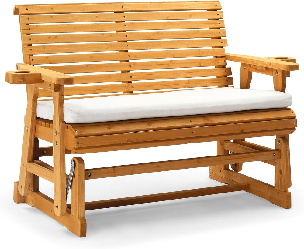 VINGLI Wooden Patio Glider with Cushion, Heavy Duty 800 LBS Outdoor Glider wi...