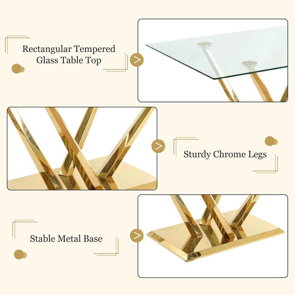 63'' Rectangular Glass Dining Table for 4-6, Luxury Kitchen Table wit...