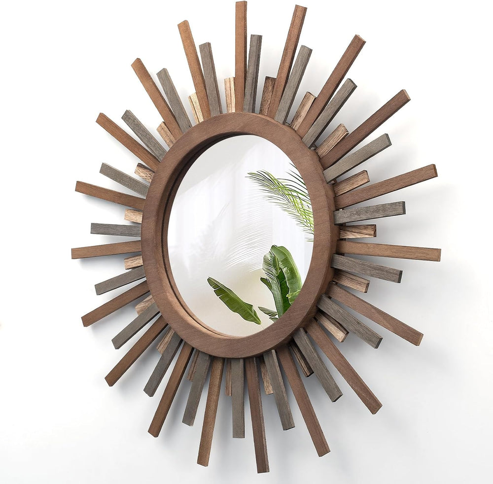 24 Inch Boho Sunburst Mirror, Decorative Rustic Farmhouse Wall Decor for Livi...