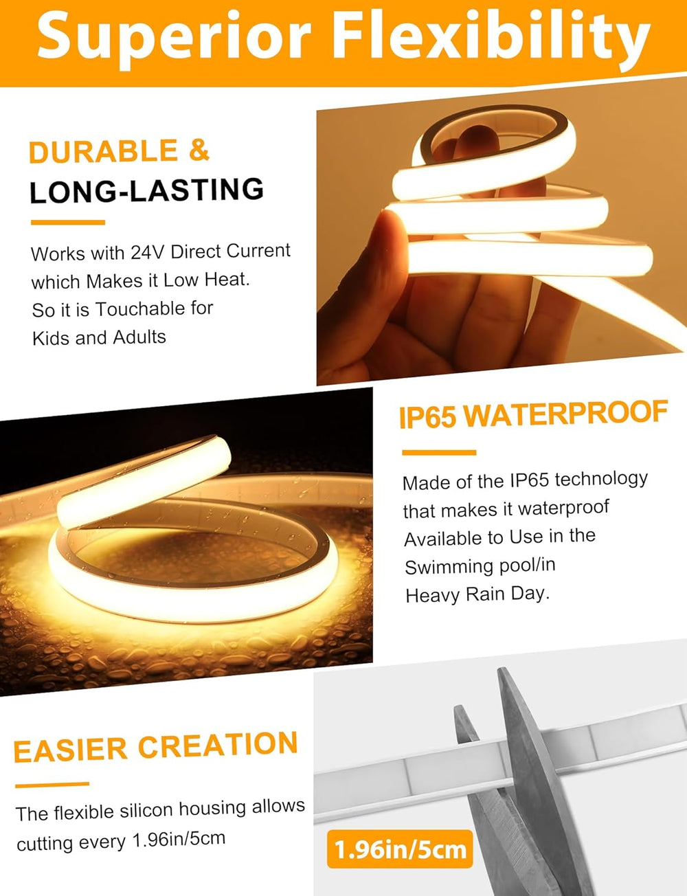 Lamomo COB LED Strip Lights 32.8ft, Warm White Dimmable Rope with Remote