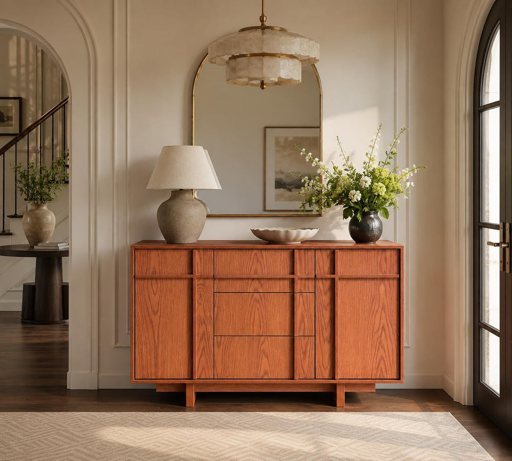 47.2" Buffet Cabinet with Storage, Skeleton Line Design, Cherry