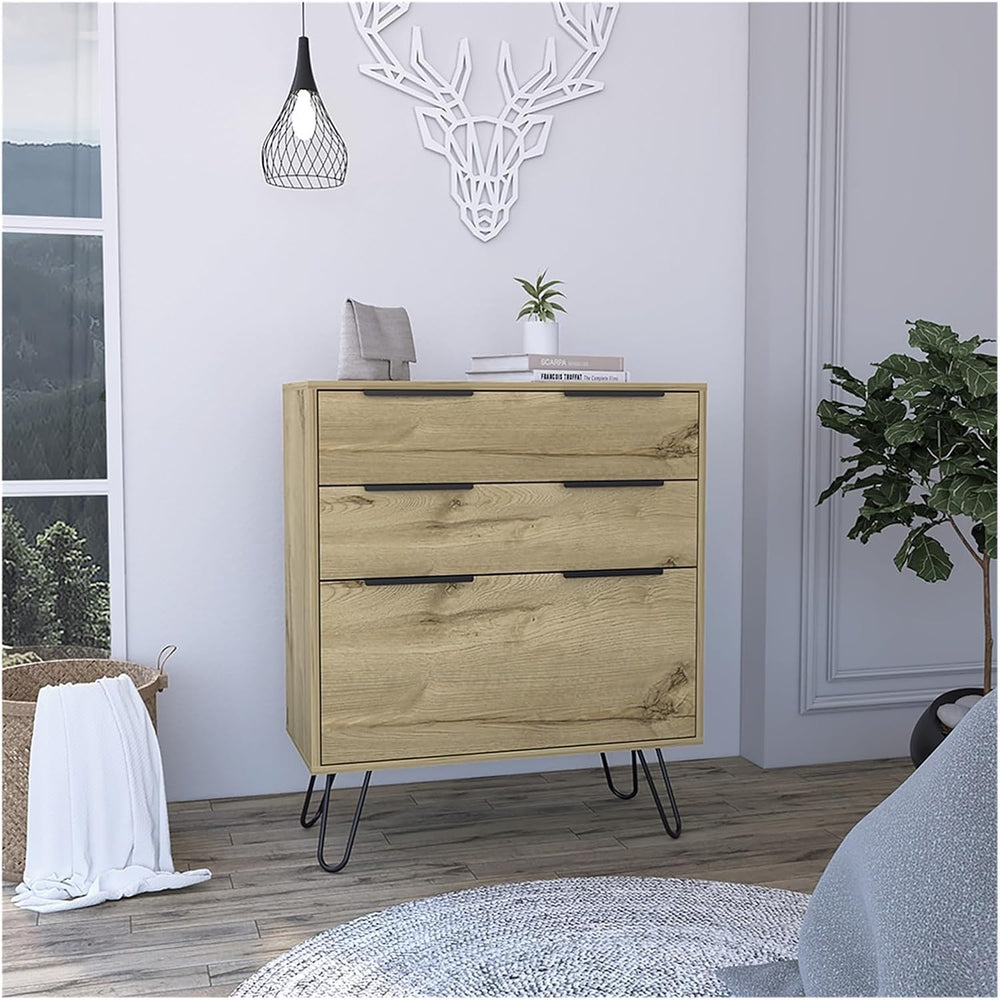 Hairpin Leg Storage, Three Drawer, Premium Panel - Light Oak,for Small Spaces
