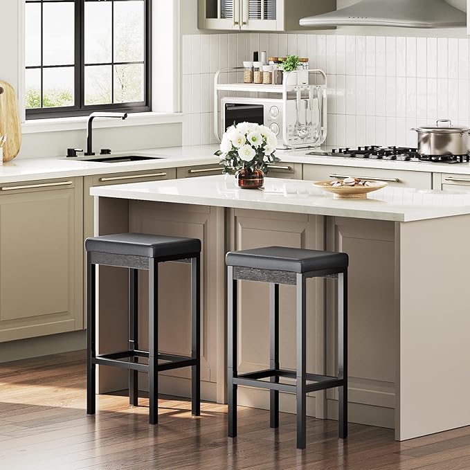 HOOBRO Bar Stools, Set of 2 Bar Chairs, 24.8-Inch Height Stools, Breakfast Ba...