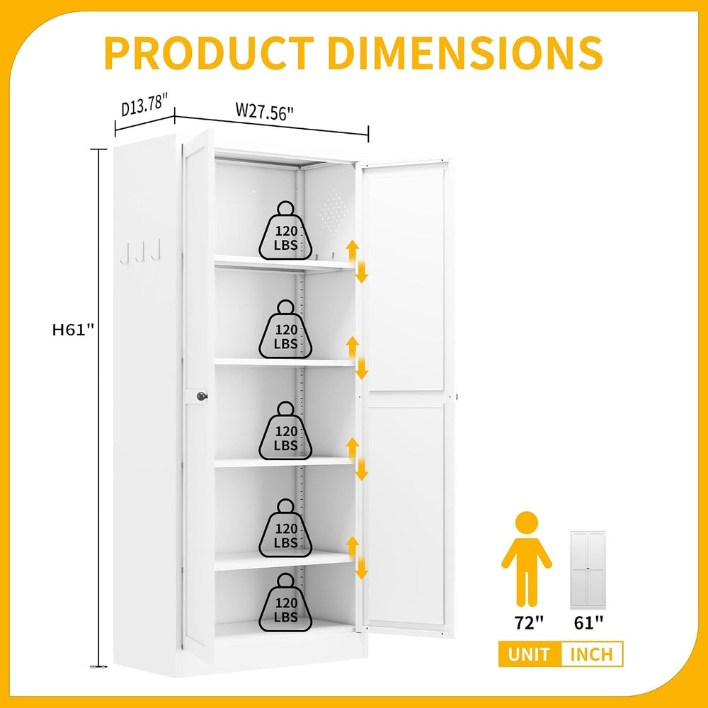 Kitchen Pantry Cabinet, 61" Metal Pantry Storage Cabinet with Doors and ...