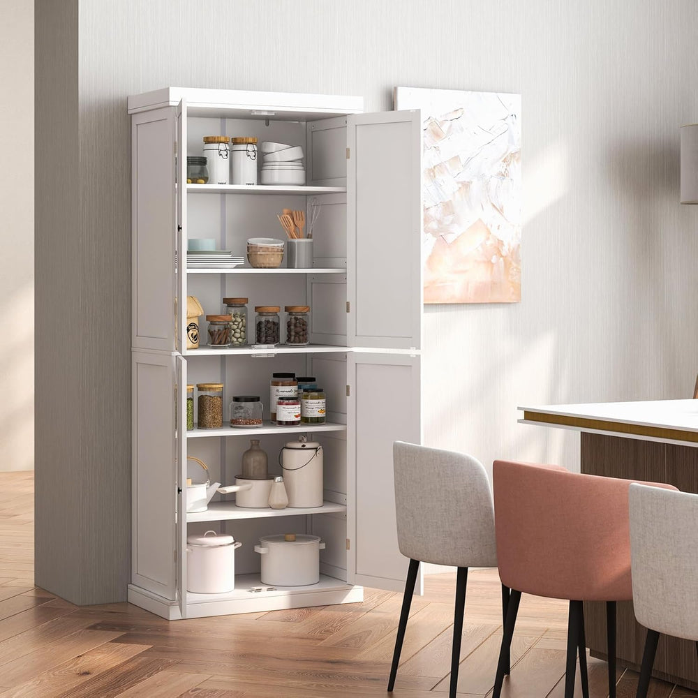 TANGZON 184CM Tall Kitchen Cupboard, 6-Tier Pantry Storage Cabinet with 4 Doo...