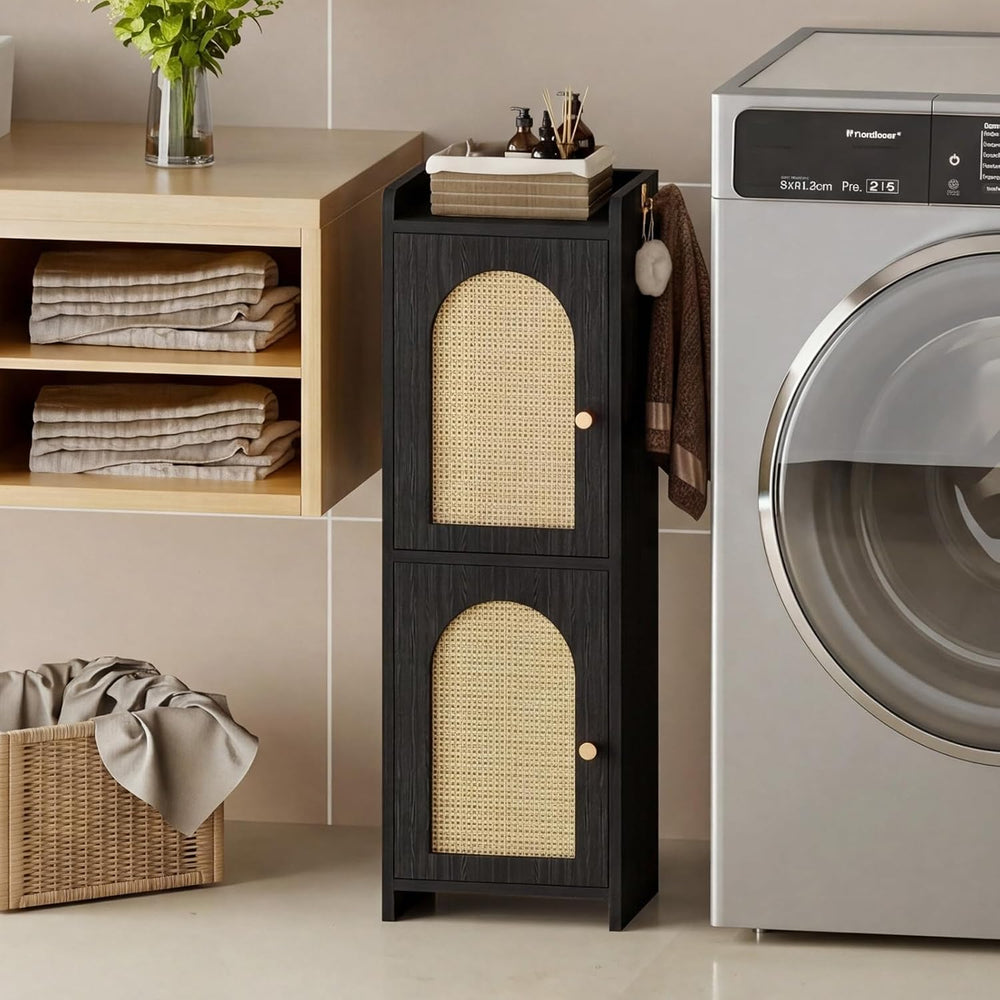 Arbuxzuy Rattan Bathroom Storage Cabinet with 2 Doors and Adjustable Shelf
