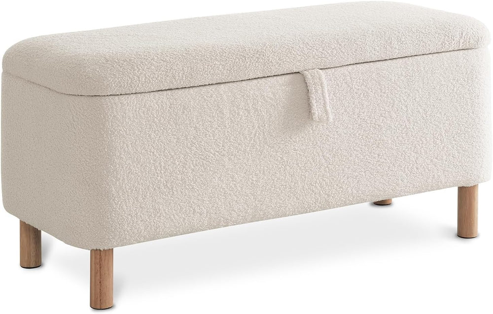 Boucle Storage Ottoman Bench for Bedroom end of Bed, Sherpa Upholstered Shoe ...