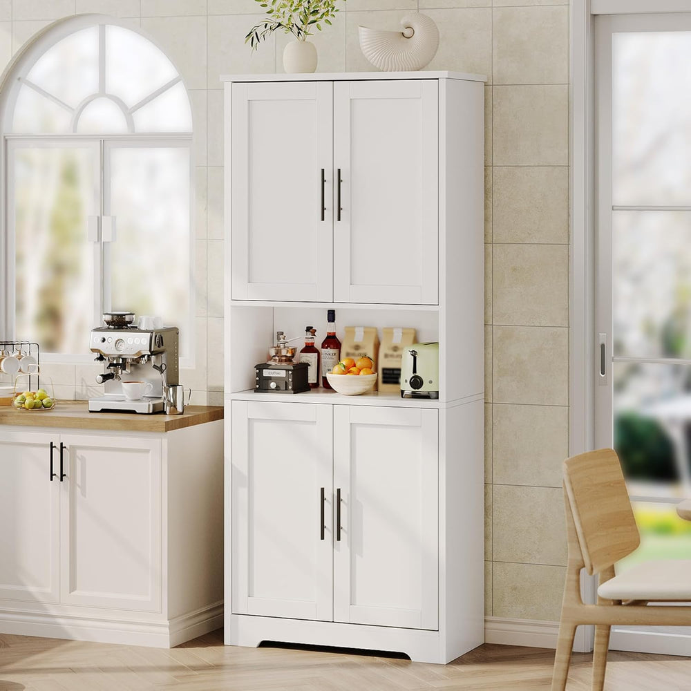 Tall Kitchen Pantry Cabinet with 4 Doors, 70 Inch Freestanding Storage Sidebo...