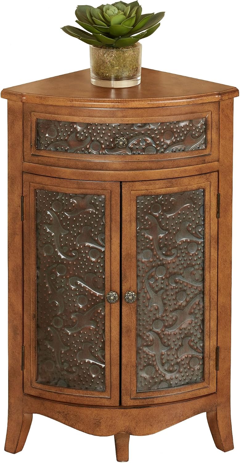 Touch of Class Lonzbard Corner Accent Storage Cabinet, Pecan Finish