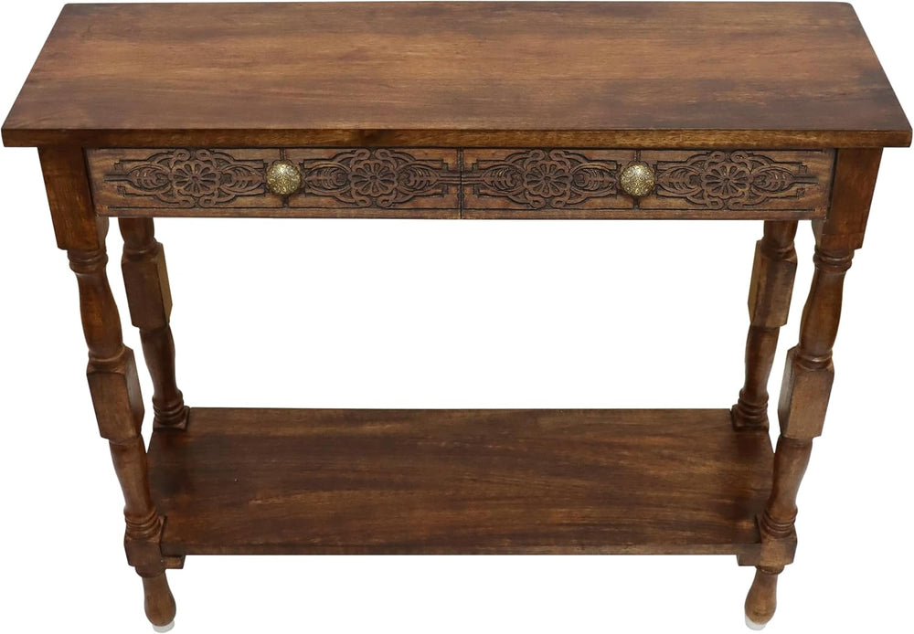 COTTON CRAFT Solid Wood Console Table - Hand Carved Accent Sofa Table | Antiq...