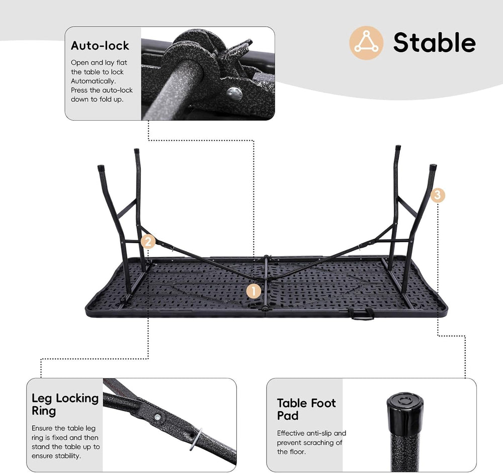pollilar Folding Table 6FT Heavy Duty Portable Plastic Foldable Table Black |...