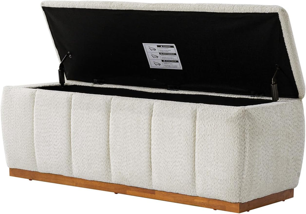 HULALA HOME Storage Bench with Solid Wood Base, Chenille End of Bed Bench for...