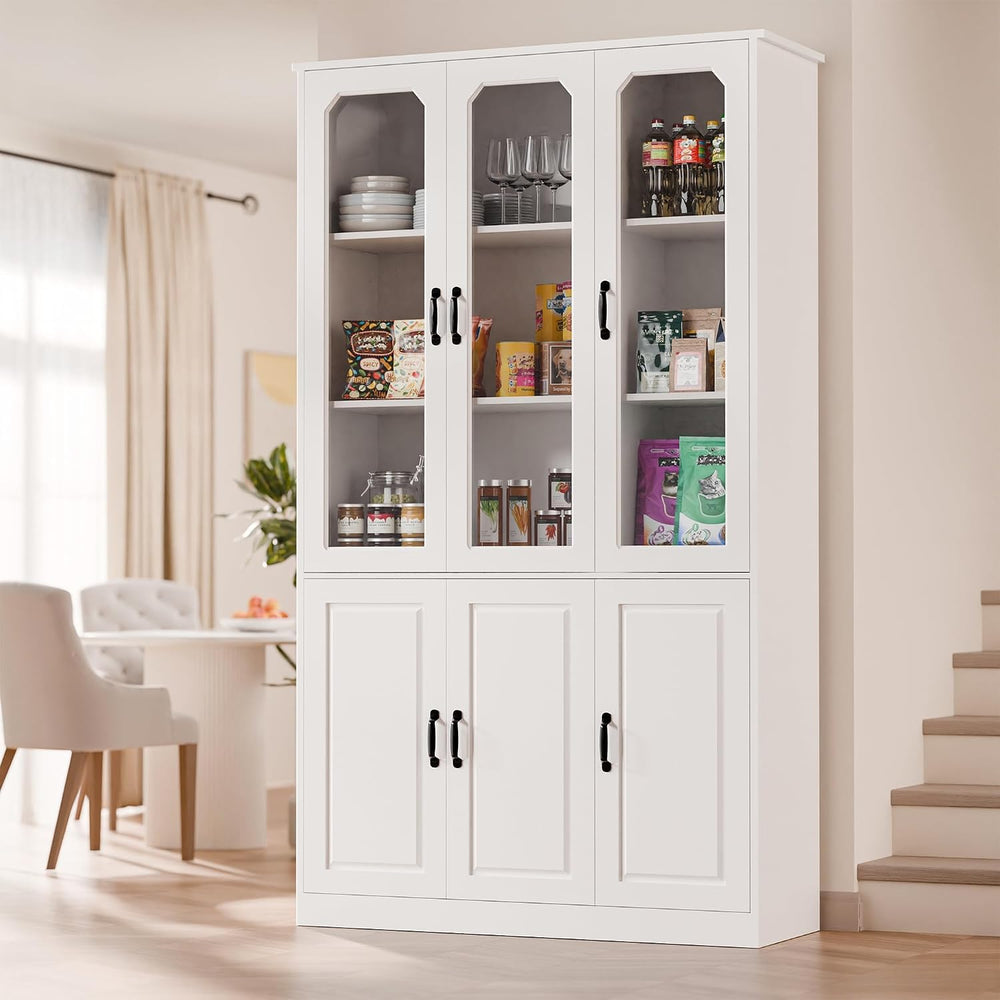MU 78.7" Tall Kitchen Pantry with 3 Glass Doors, Freestanding China Cabi...
