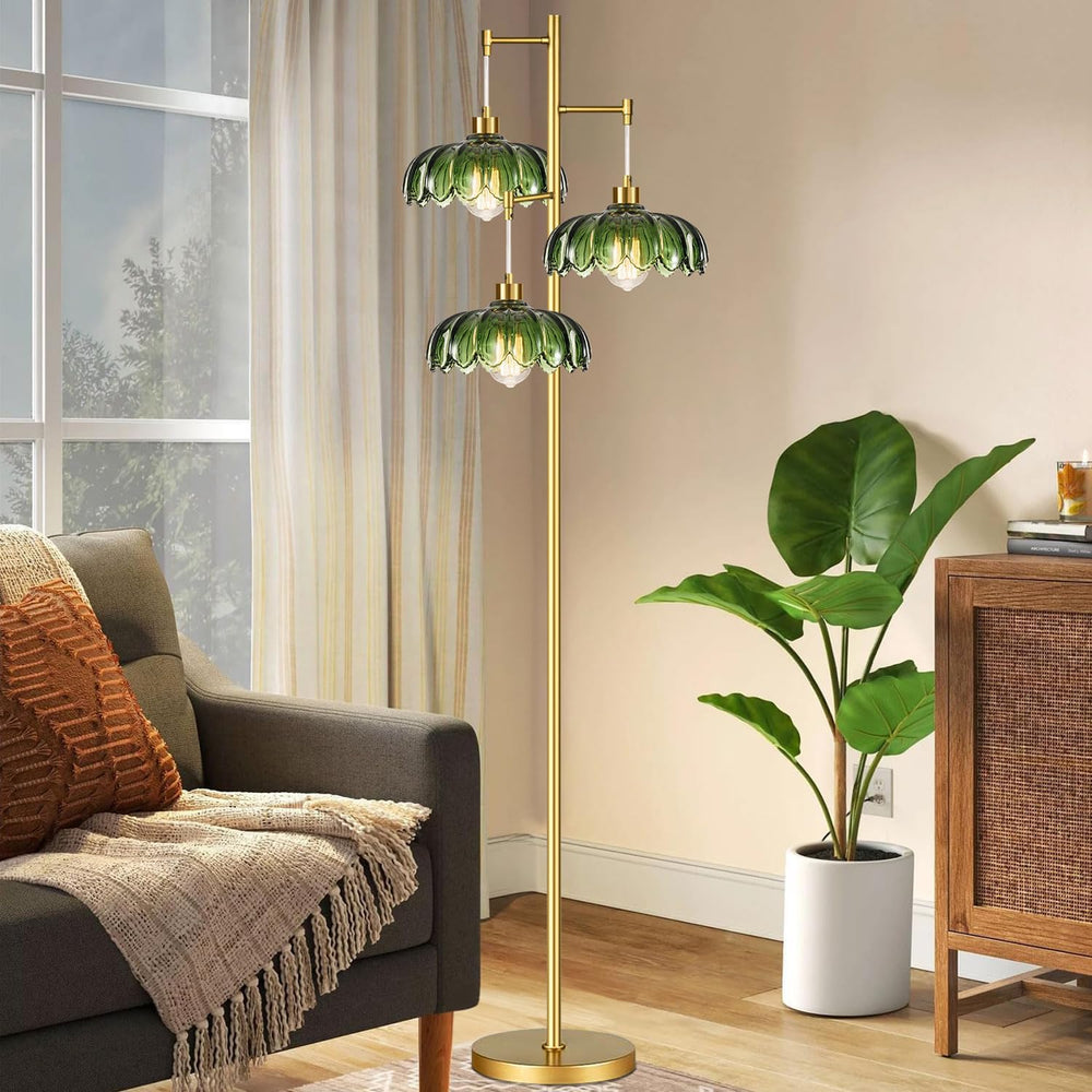 QIYIZM Glass Floor Lamp for Living Room,Bedroom,Mid Century Modern Standing L...