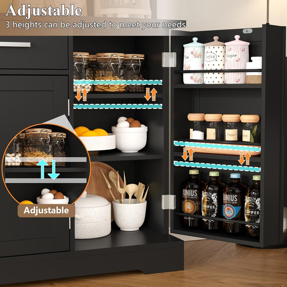 Tall Pantry Cabinet, Modern Kitchen Hutch with Microwave Stand, Kitchen Pantr...