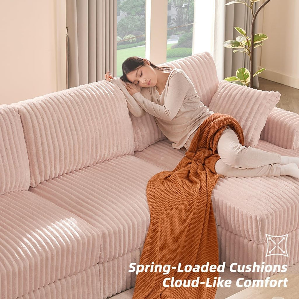 GOSUHI 113" L-Shaped Cloud Couch, Modular Sectional, Deep Seats, Pink | ...