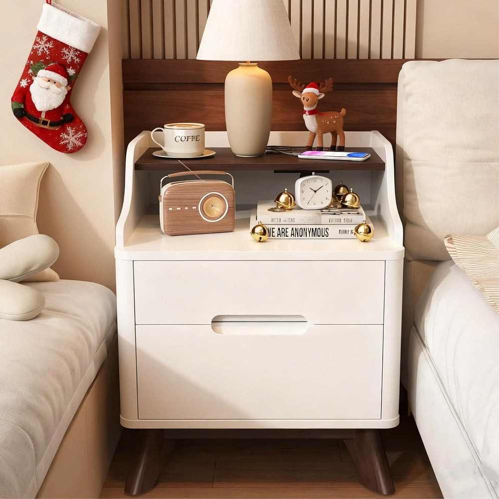 Nightstand with Charging Station, 21" Tall Nightstand w/2 Storage Drawer...