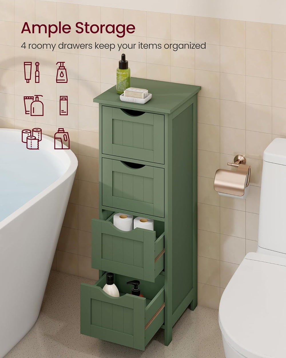 VASAGLE Floor Storage Cabinet, Freestanding Storage Organizer with 4 Drawers,...