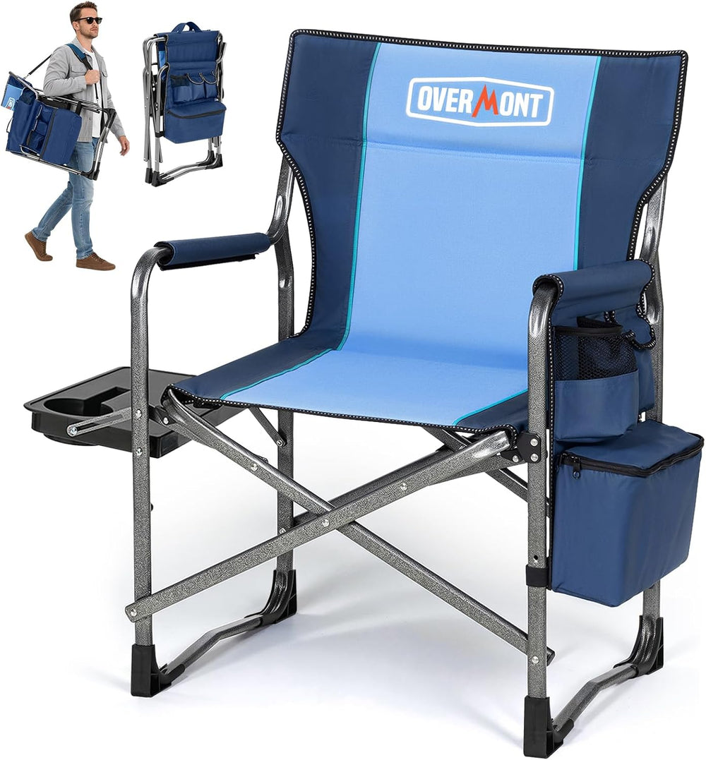 Overmont Folding Camping Chair with Side Table, Cooler Bag, 400 lb Capacity