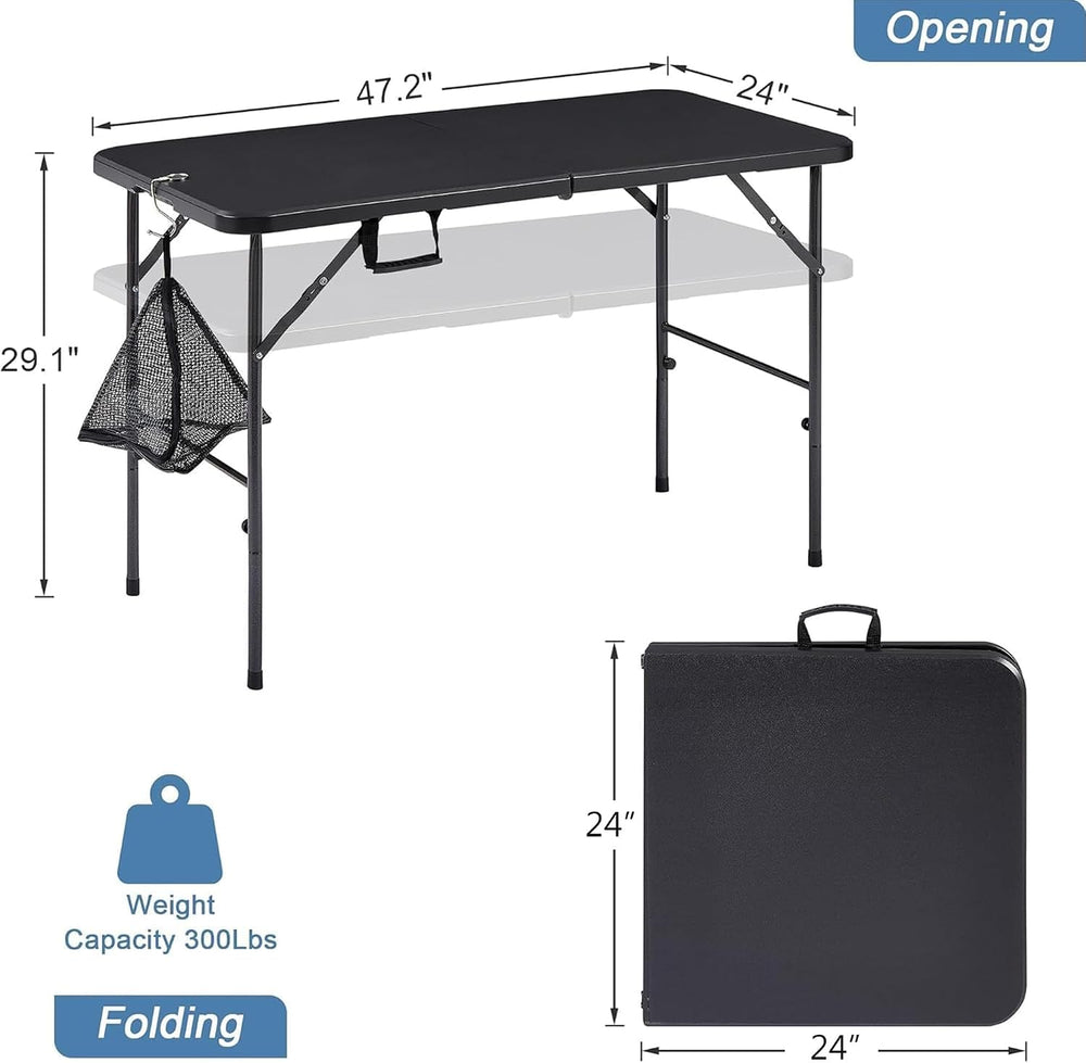 VECELO Folding Table 4 Foot with Mesh Bag, Indoor Outdoor Heavy-Duty Portable...