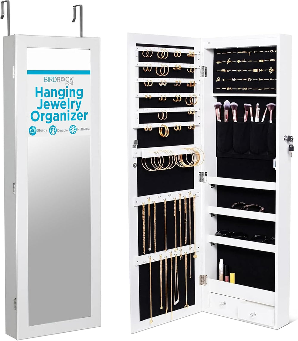 BIRDROCK HOME Hanging Jewelry Organizer - Lockable Storage Cabinet with Body ...