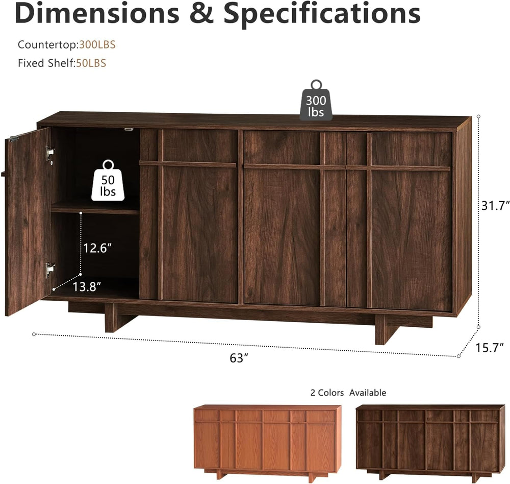 Sideboard Buffet Cabinet with Storage, Mid Century Modern Accent Cabinet with...