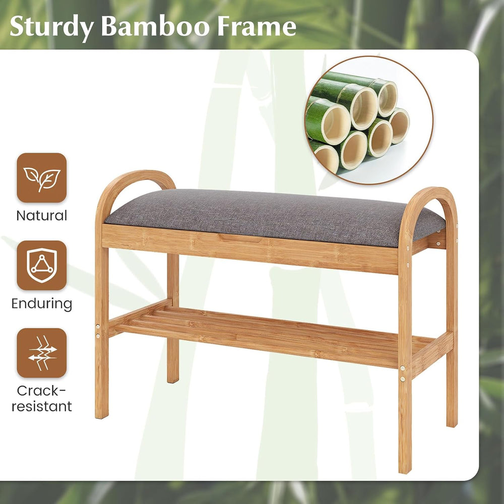 Giantex Shoe Bench with Flip-Top Storage, Bamboo 2-Tier Entryway Bench with P...
