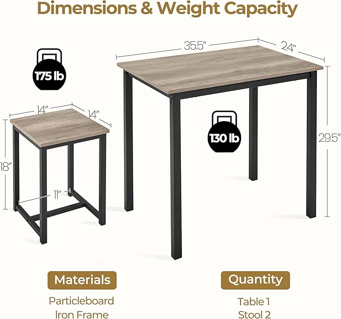 Yaheetech 3 Piece Dining Table Set - Kitchen Table & Chair Sets for 2 - C...