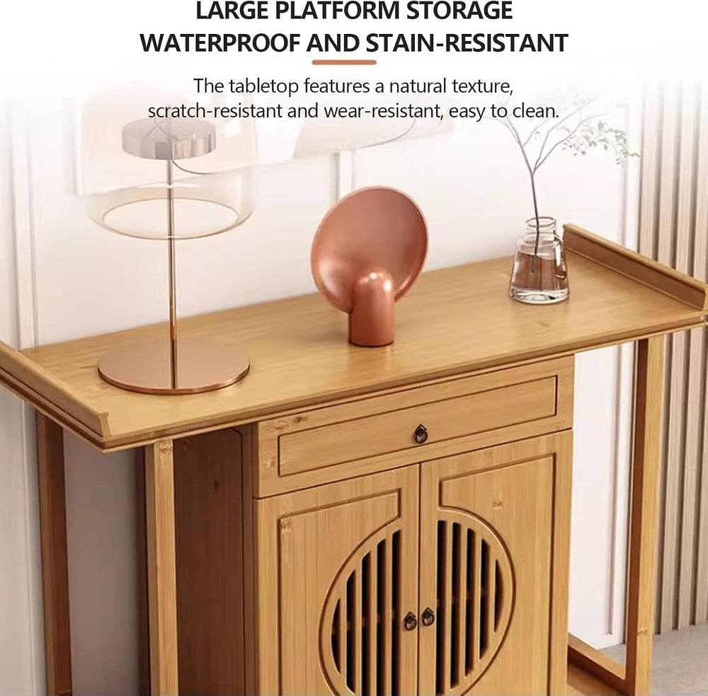 Personal Shrine Meditation Table with Storage Cabinet and Drawer | Pedestal O...