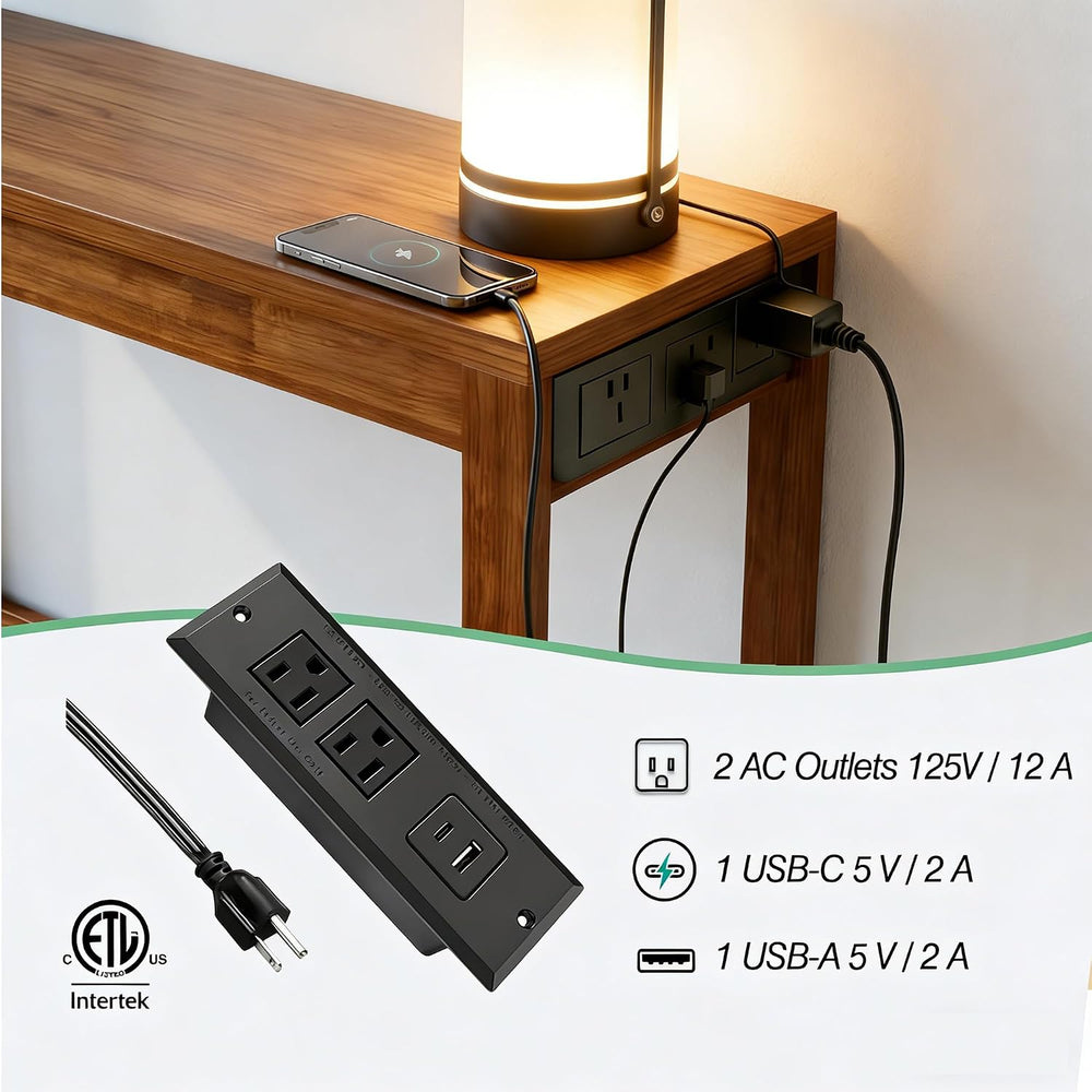 47" Entryway Table, Narrow Console Sofa Table, with Outlets and USB-C Po...