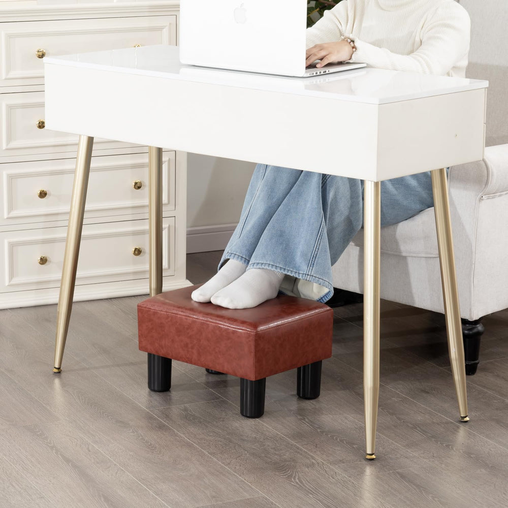 Adeco Leather Foot Stool with Legs, Small Footstool Ottoman, Velet Fabric Sea...