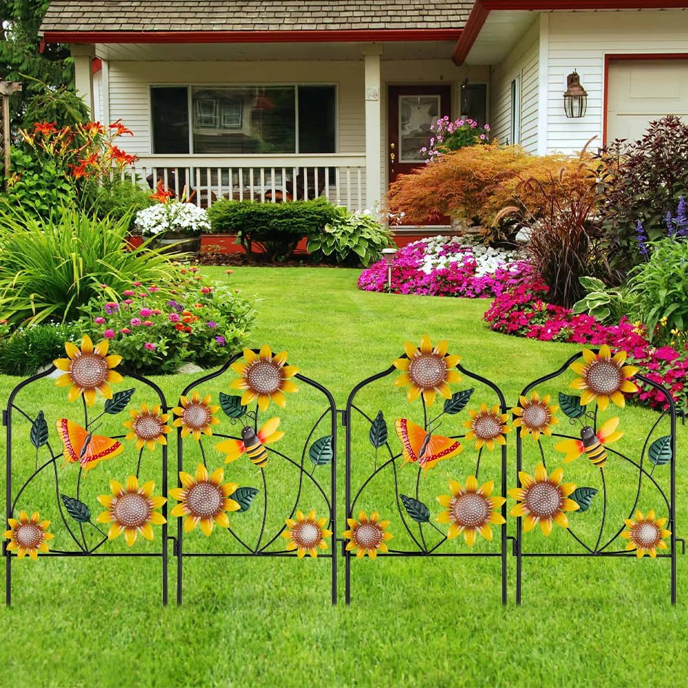hogardeck Garden Decor for Outside, Set of 2 Metal Fence Decorative Garden St...