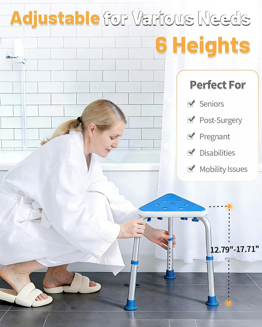 Space-Saving Triangular Small Shower Chair for Inside Shower