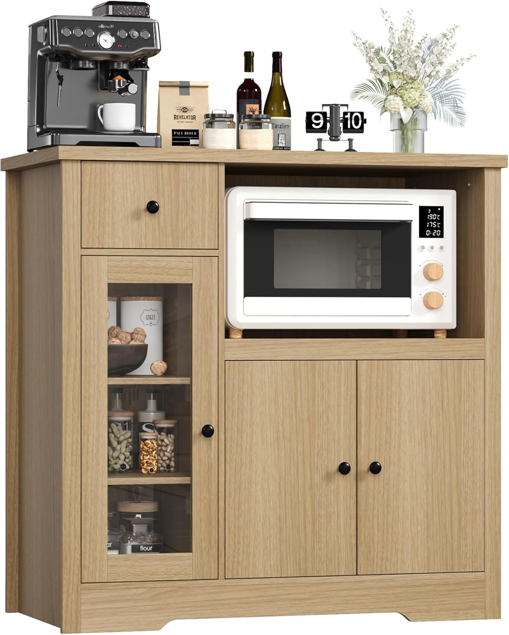Senfot Kitchen Microwave Cabinet with Storage and Drawers, Modern Small Buffe...