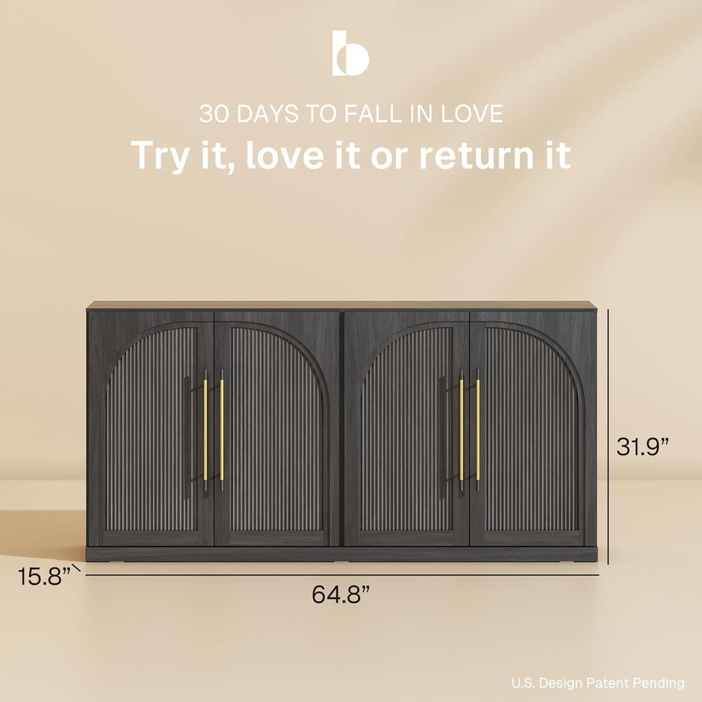BELLEZE 65 Inch Sideboard Cabinet with Double-Arc Wood Doors, Large Buffet Ca...