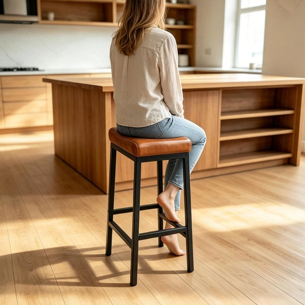 Bar Stools Set of 2, 30Inch Faux Leather Backless Counter Height Stools