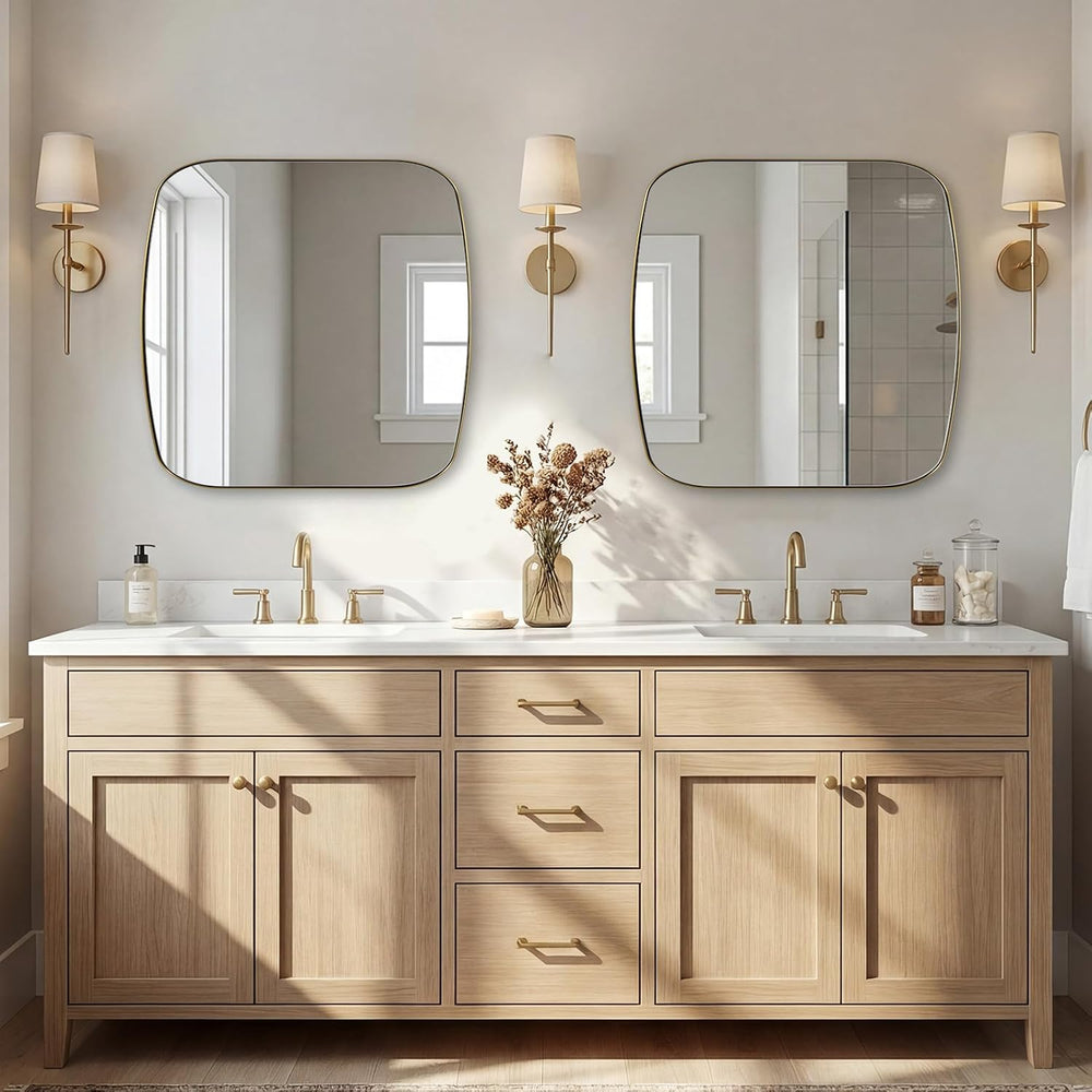 ANDY STAR 30x30 Gold Bathroom Mirror, Oblong Brass Mirror with Stainless Stee...