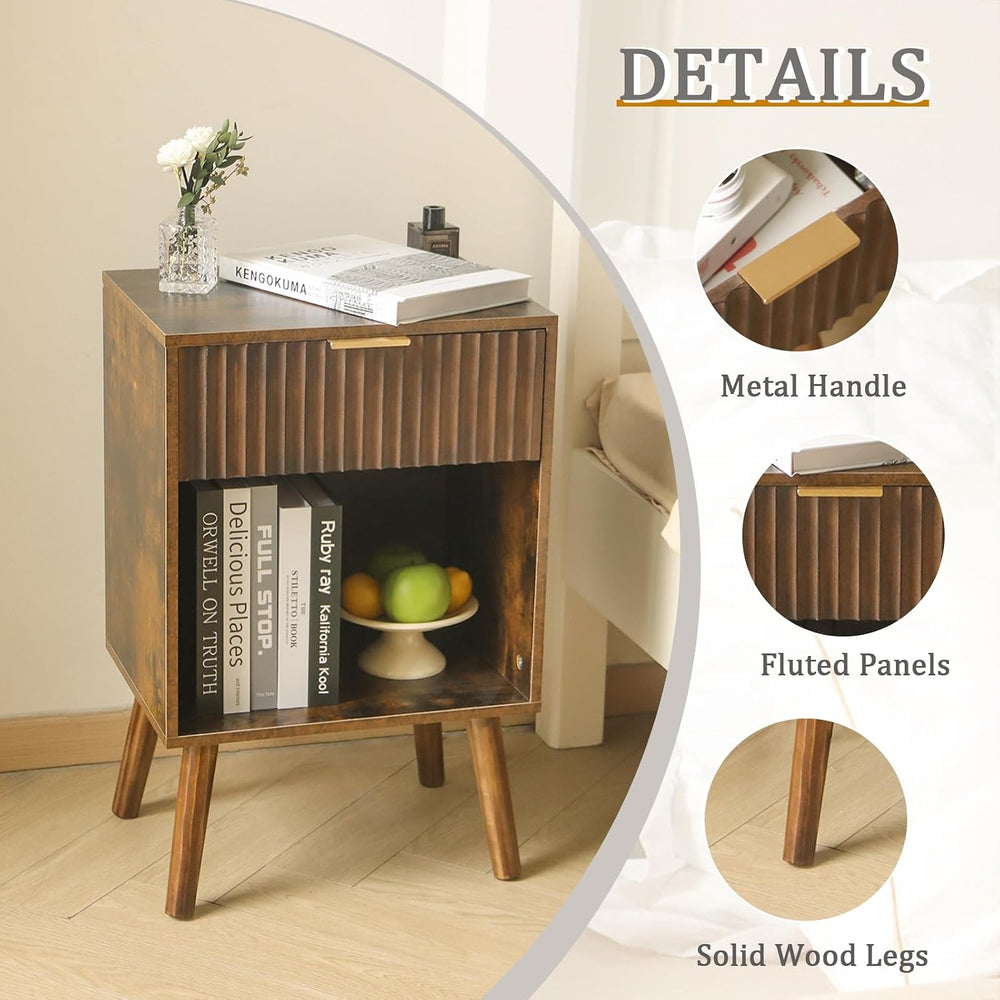 Fultyle Mid Century Modern Nightstand, Wood Bedside Table with Drawer and Ope...