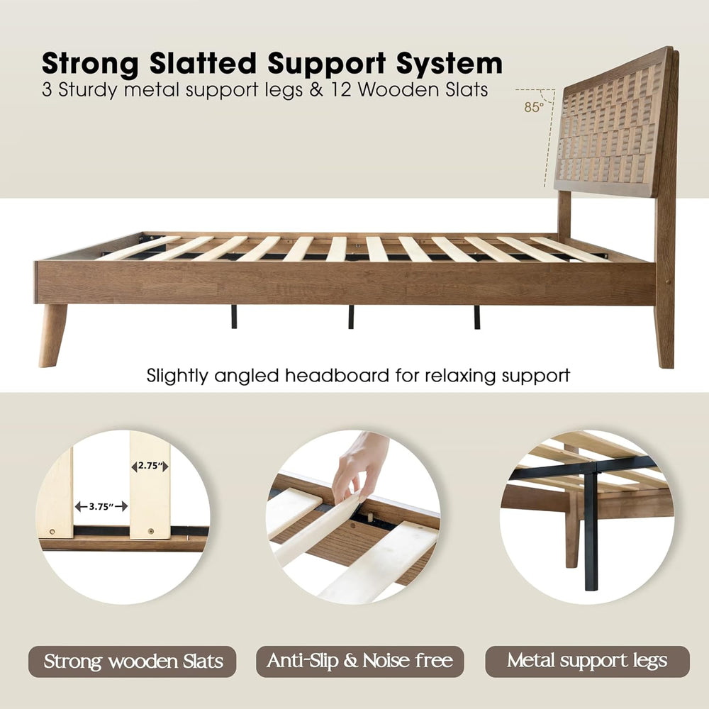King Size Platform Bed Frame, Solid Wood Headboard & Footboard, 12 Durabl...