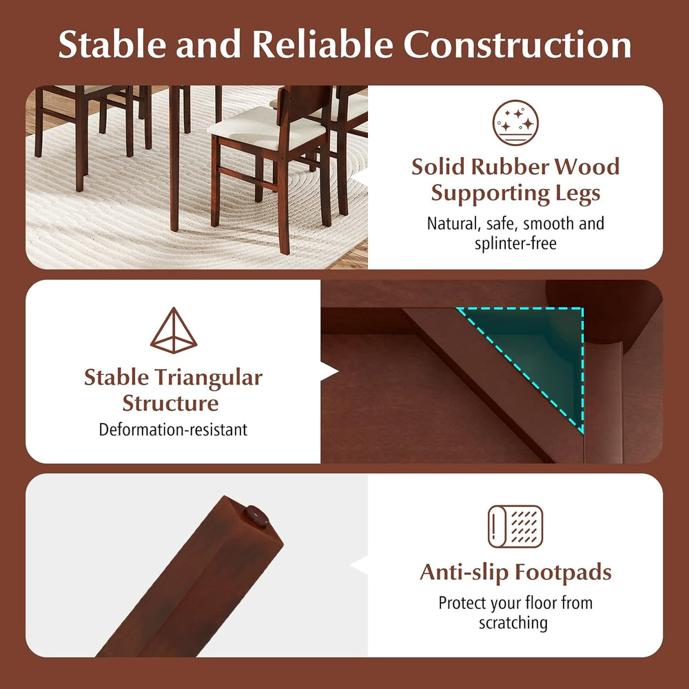 GOFLAME 5-Piece Dining Table Set for 4, Farmhouse Wooden Kitchen Table & ...