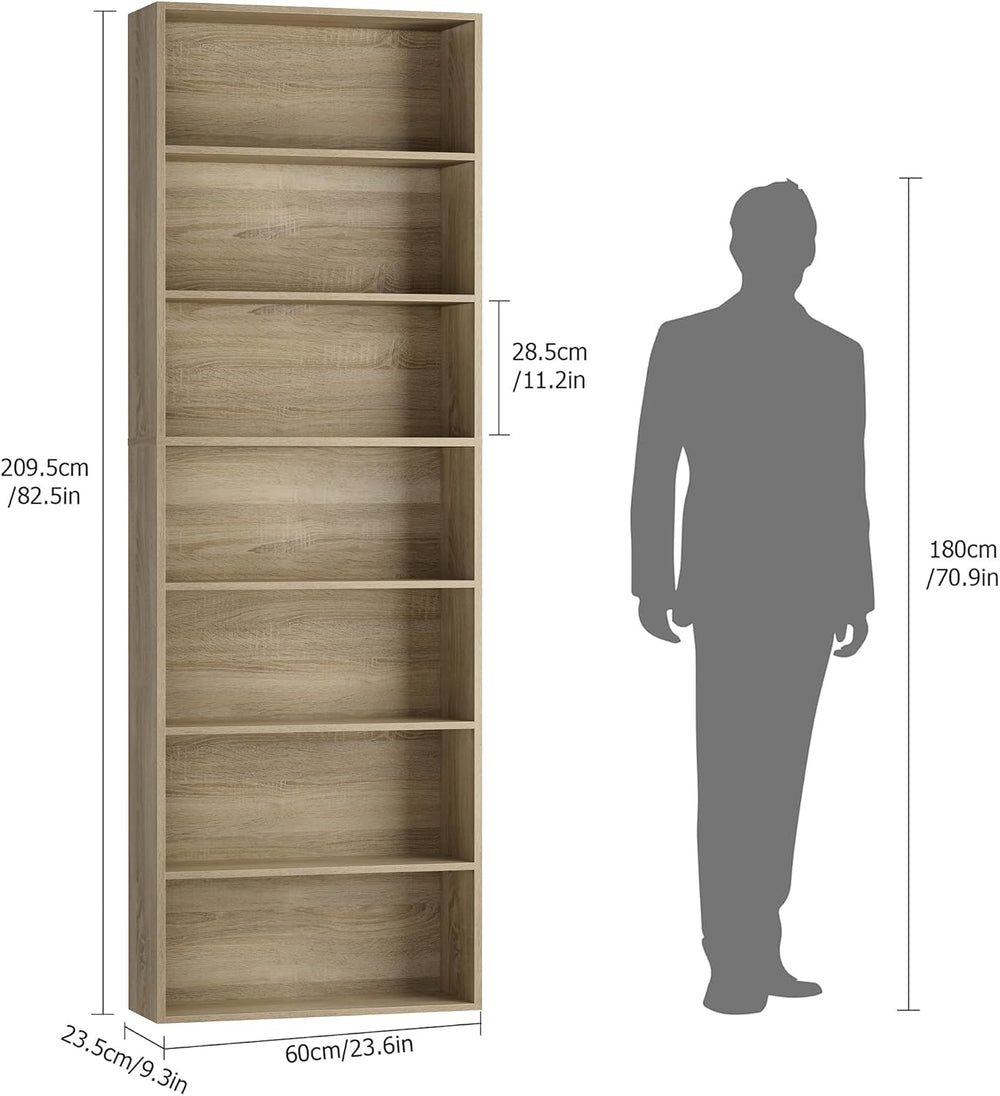 FACBOTALL 82" Tall Bookshelf Bookcase 7-Tier Open Display Shelves,Light Oak