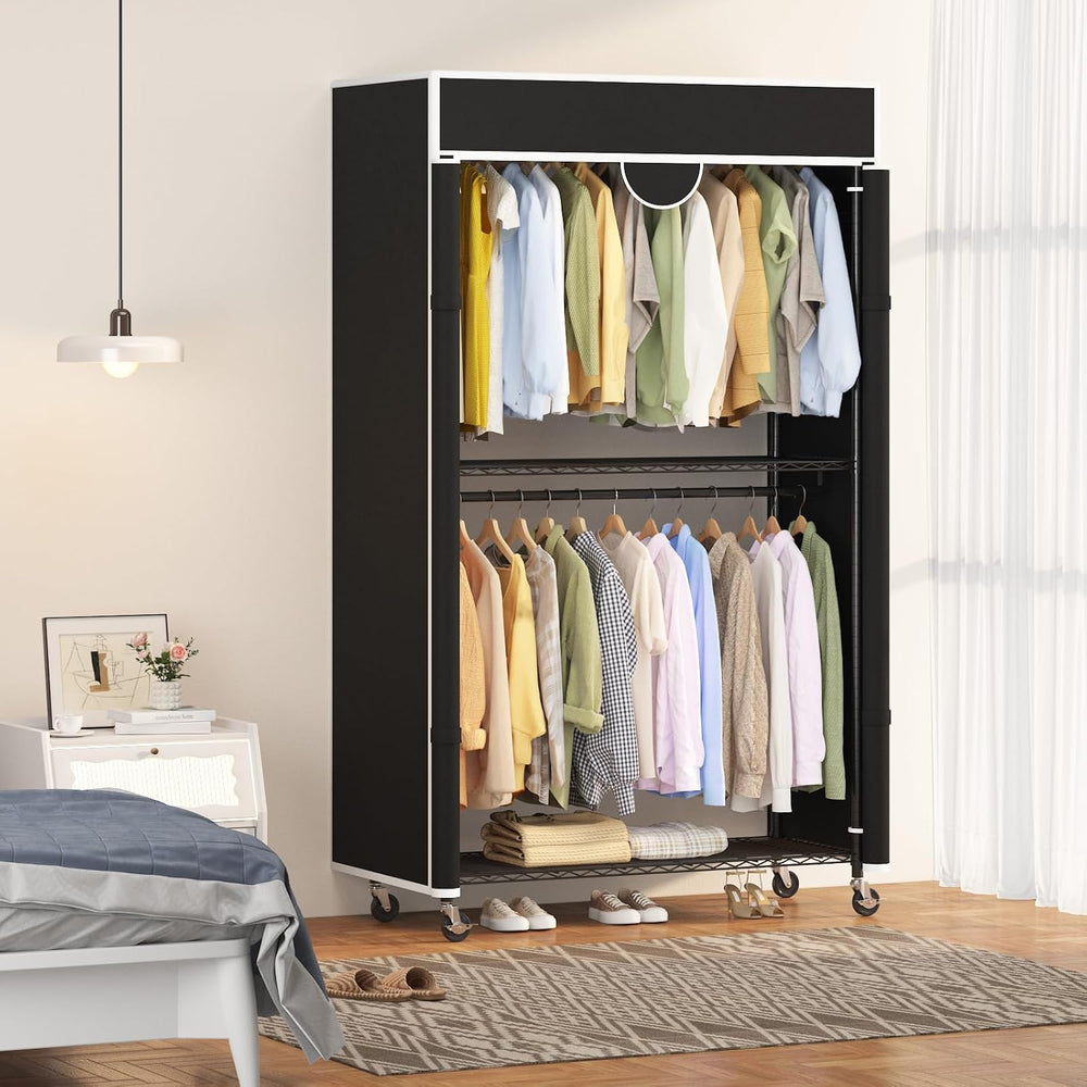 Garvee Heavy Duty Clothes Rack with Cover, 485LBS, on Wheels, Carbon Steel