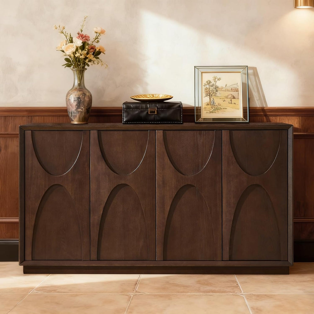 59" Sideboard Buffet Cabinet with Storage, Mid-Century Modern Sculpted D...